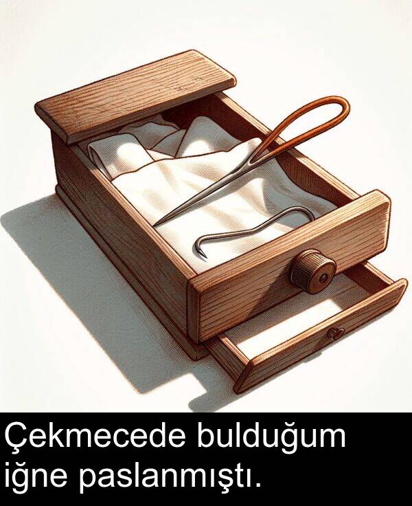 iğne: Çekmecede bulduğum iğne paslanmıştı.