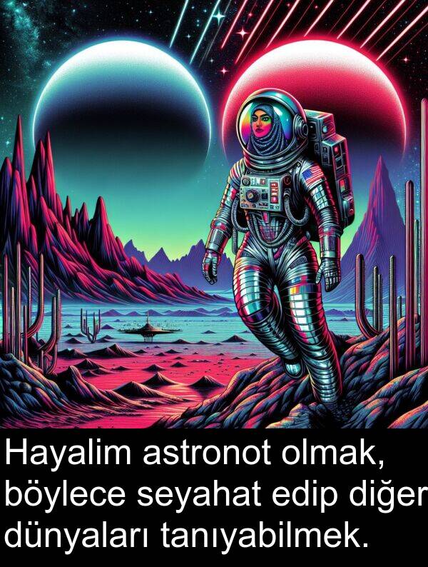 astronot: Hayalim astronot olmak, böylece seyahat edip diğer dünyaları tanıyabilmek.