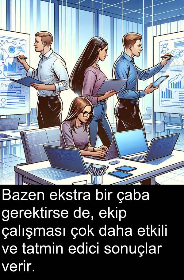 verir: Bazen ekstra bir çaba gerektirse de, ekip çalışması çok daha etkili ve tatmin edici sonuçlar verir.