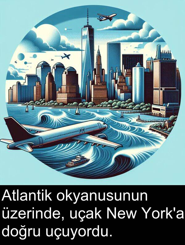 uçuyordu: Atlantik okyanusunun üzerinde, uçak New York'a doğru uçuyordu.