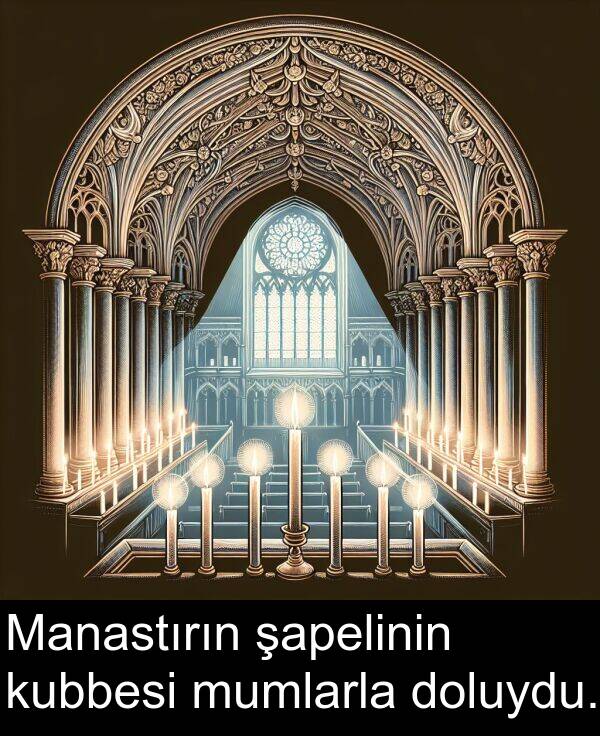 kubbesi: Manastırın şapelinin kubbesi mumlarla doluydu.