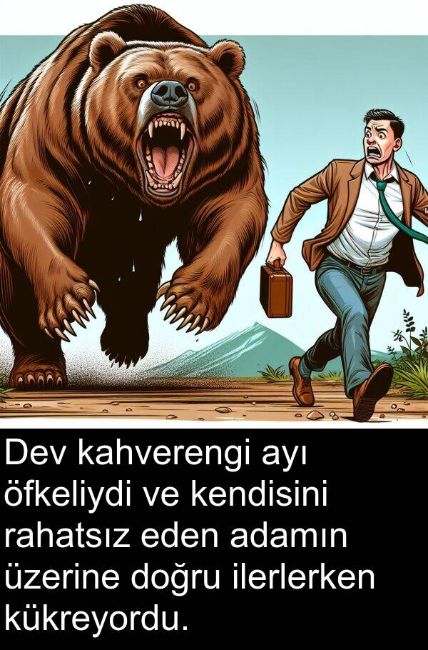 adamın: Dev kahverengi ayı öfkeliydi ve kendisini rahatsız eden adamın üzerine doğru ilerlerken kükreyordu.