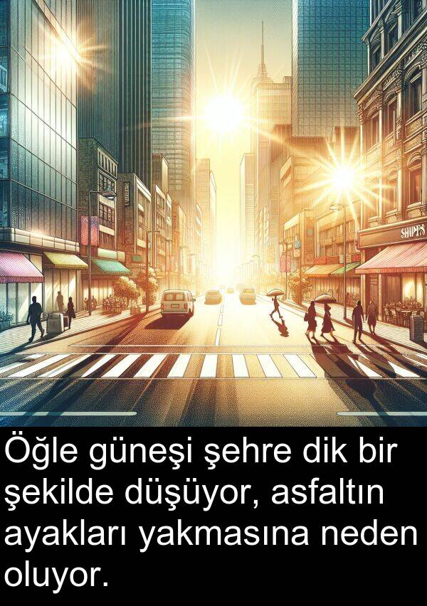 neden: Öğle güneşi şehre dik bir şekilde düşüyor, asfaltın ayakları yakmasına neden oluyor.