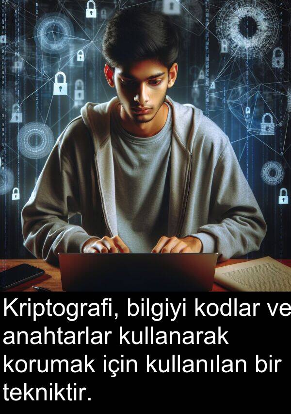 anahtarlar: Kriptografi, bilgiyi kodlar ve anahtarlar kullanarak korumak için kullanılan bir tekniktir.