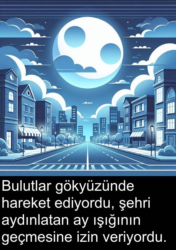veriyordu: Bulutlar gökyüzünde hareket ediyordu, şehri aydınlatan ay ışığının geçmesine izin veriyordu.