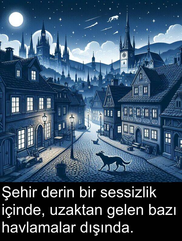 içinde: Şehir derin bir sessizlik içinde, uzaktan gelen bazı havlamalar dışında.