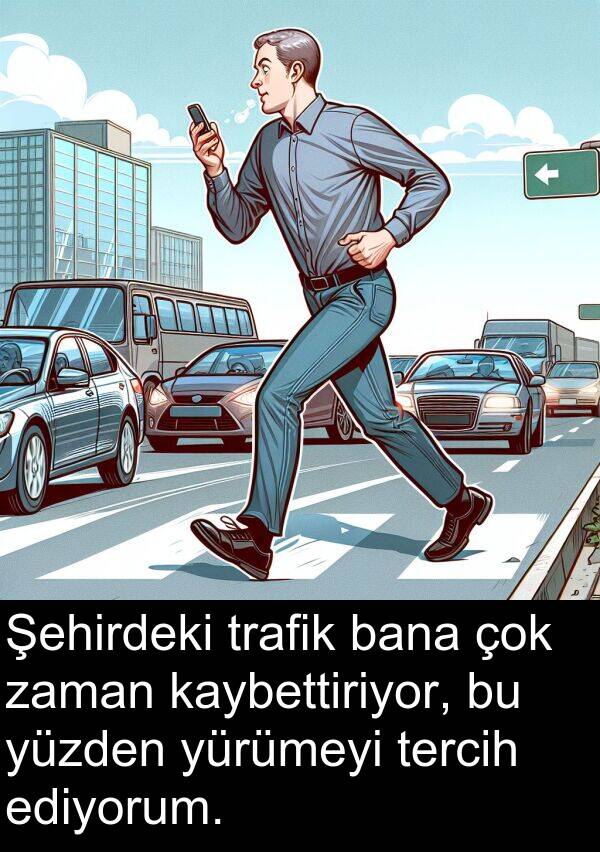 ediyorum: Şehirdeki trafik bana çok zaman kaybettiriyor, bu yüzden yürümeyi tercih ediyorum.