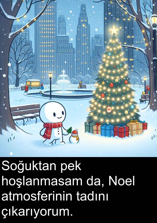 atmosferinin: Soğuktan pek hoşlanmasam da, Noel atmosferinin tadını çıkarıyorum.