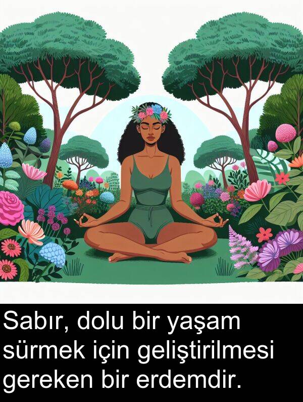 geliştirilmesi: Sabır, dolu bir yaşam sürmek için geliştirilmesi gereken bir erdemdir.
