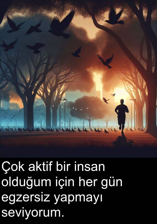 aktif: Çok aktif bir insan olduğum için her gün egzersiz yapmayı seviyorum.
