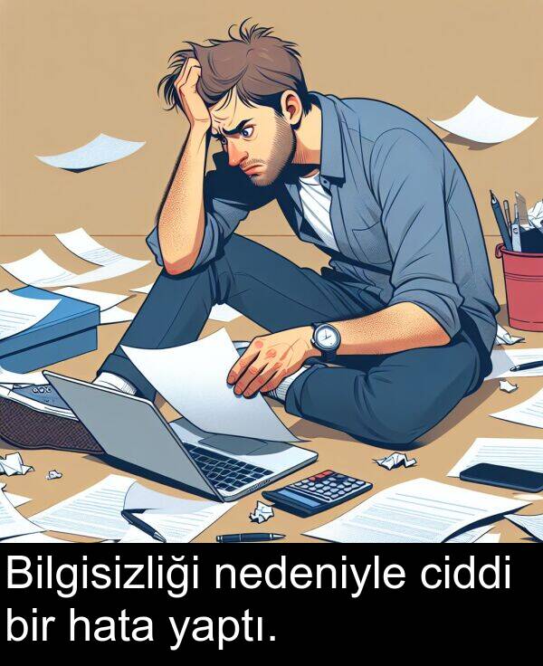 yaptı: Bilgisizliği nedeniyle ciddi bir hata yaptı.
