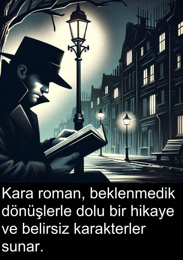 karakterler: Kara roman, beklenmedik dönüşlerle dolu bir hikaye ve belirsiz karakterler sunar.