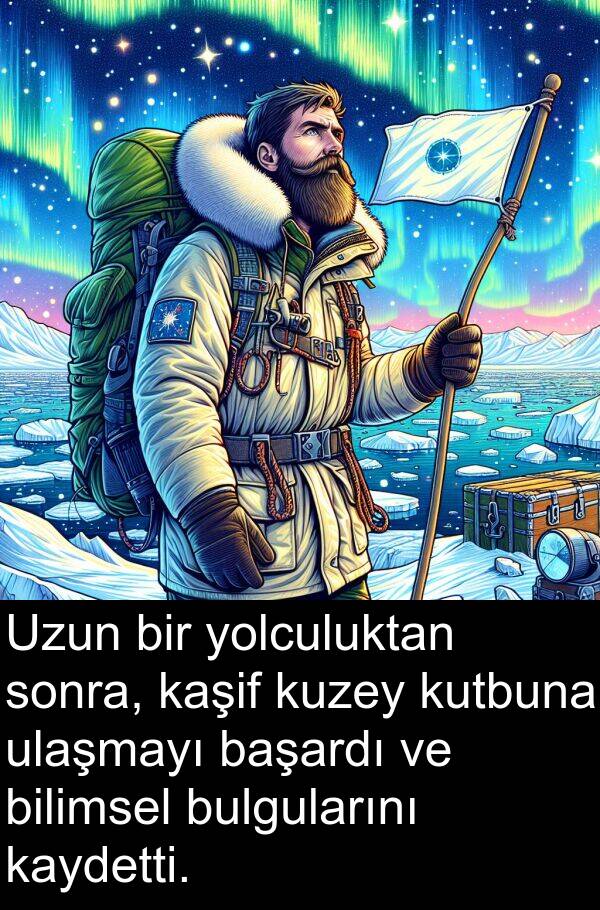 başardı: Uzun bir yolculuktan sonra, kaşif kuzey kutbuna ulaşmayı başardı ve bilimsel bulgularını kaydetti.