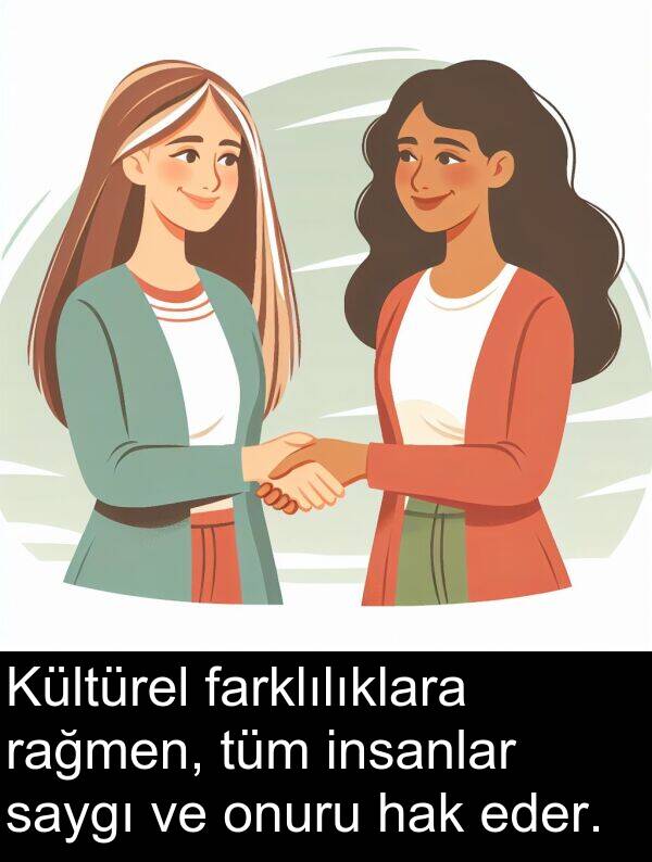 farklılıklara: Kültürel farklılıklara rağmen, tüm insanlar saygı ve onuru hak eder.