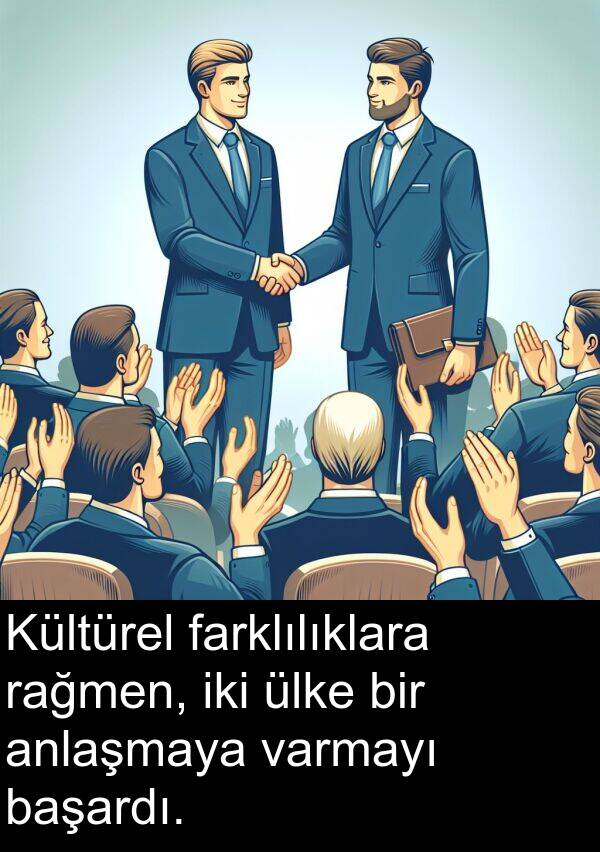 farklılıklara: Kültürel farklılıklara rağmen, iki ülke bir anlaşmaya varmayı başardı.
