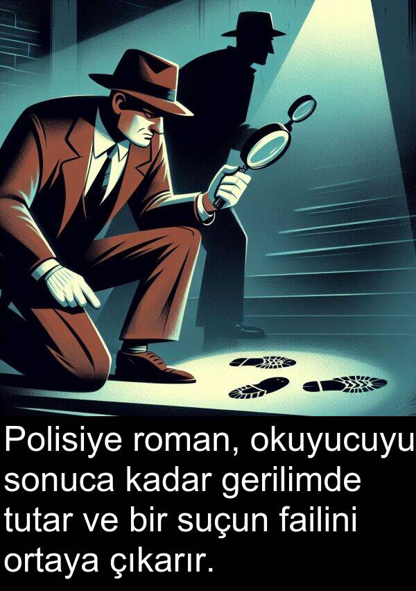 gerilimde: Polisiye roman, okuyucuyu sonuca kadar gerilimde tutar ve bir suçun failini ortaya çıkarır.