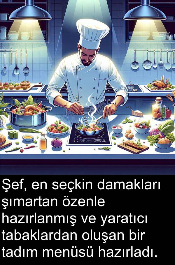yaratıcı: Şef, en seçkin damakları şımartan özenle hazırlanmış ve yaratıcı tabaklardan oluşan bir tadım menüsü hazırladı.