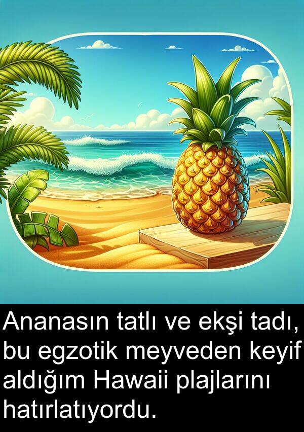 tadı: Ananasın tatlı ve ekşi tadı, bu egzotik meyveden keyif aldığım Hawaii plajlarını hatırlatıyordu.