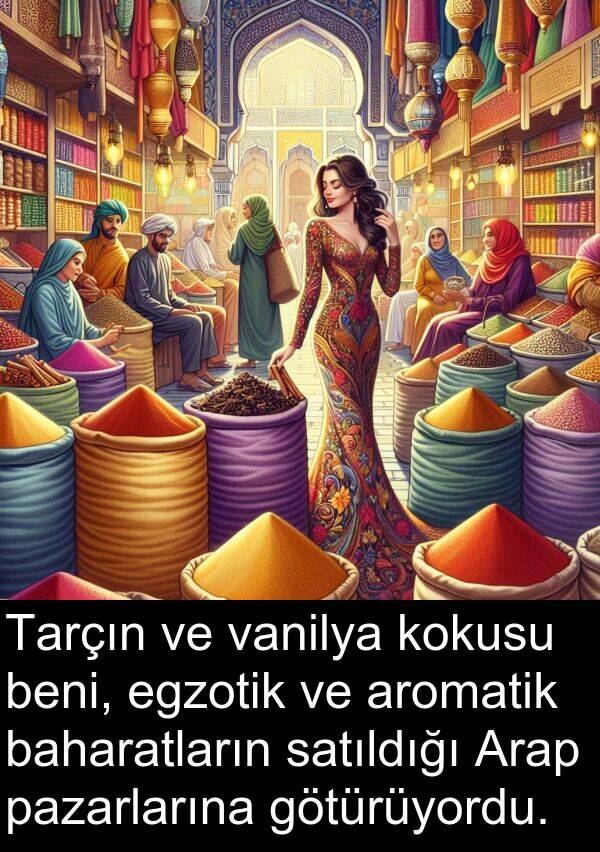 vanilya: Tarçın ve vanilya kokusu beni, egzotik ve aromatik baharatların satıldığı Arap pazarlarına götürüyordu.