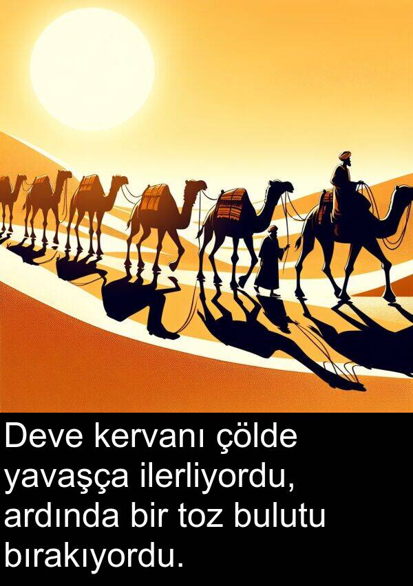 kervanı: Deve kervanı çölde yavaşça ilerliyordu, ardında bir toz bulutu bırakıyordu.