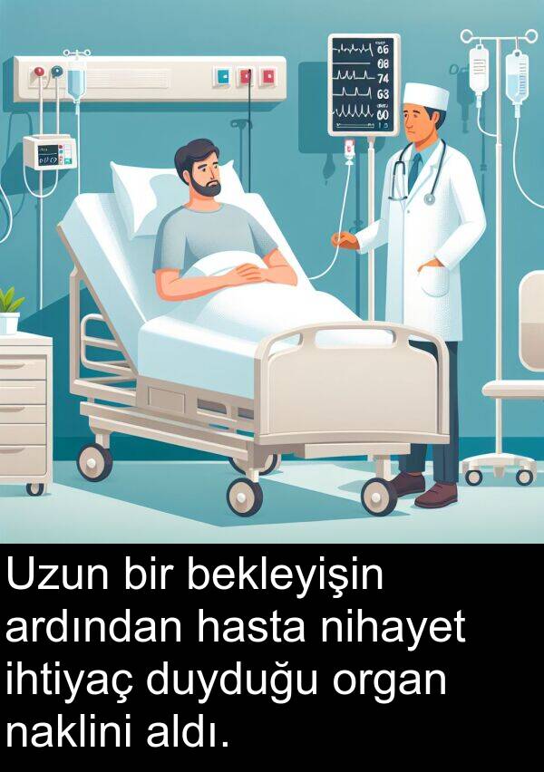 nihayet: Uzun bir bekleyişin ardından hasta nihayet ihtiyaç duyduğu organ naklini aldı.