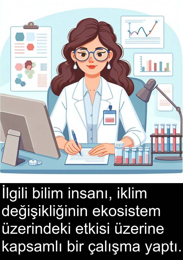 bilim: İlgili bilim insanı, iklim değişikliğinin ekosistem üzerindeki etkisi üzerine kapsamlı bir çalışma yaptı.