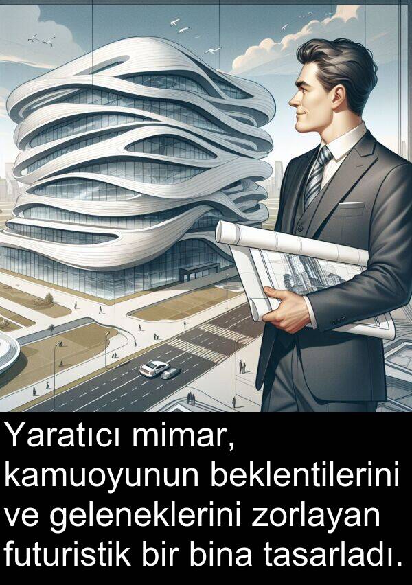 zorlayan: Yaratıcı mimar, kamuoyunun beklentilerini ve geleneklerini zorlayan futuristik bir bina tasarladı.