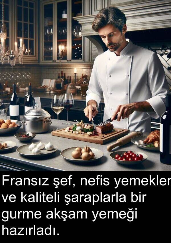 akşam: Fransız şef, nefis yemekler ve kaliteli şaraplarla bir gurme akşam yemeği hazırladı.