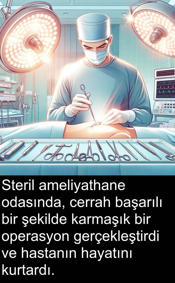 gerçekleştirdi: Steril ameliyathane odasında, cerrah başarılı bir şekilde karmaşık bir operasyon gerçekleştirdi ve hastanın hayatını kurtardı.