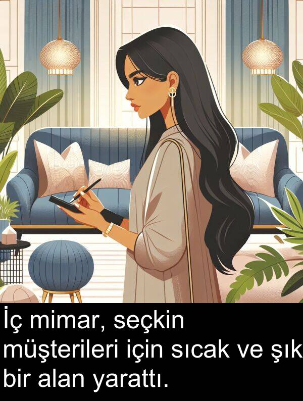 alan: İç mimar, seçkin müşterileri için sıcak ve şık bir alan yarattı.