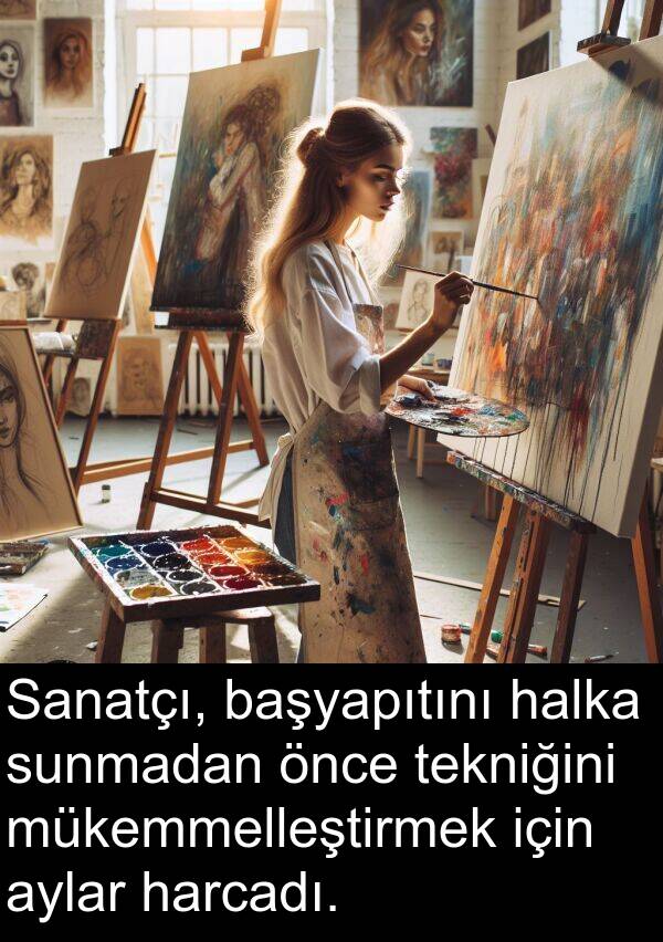 başyapıtını: Sanatçı, başyapıtını halka sunmadan önce tekniğini mükemmelleştirmek için aylar harcadı.