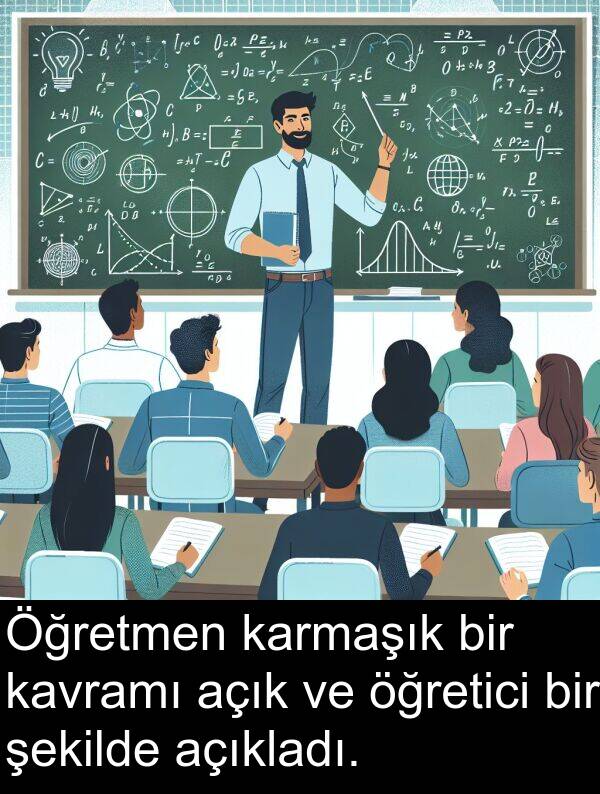 açıkladı: Öğretmen karmaşık bir kavramı açık ve öğretici bir şekilde açıkladı.
