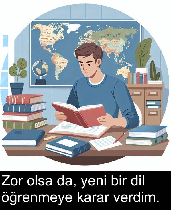 öğrenmeye: Zor olsa da, yeni bir dil öğrenmeye karar verdim.