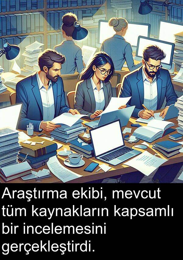 gerçekleştirdi: Araştırma ekibi, mevcut tüm kaynakların kapsamlı bir incelemesini gerçekleştirdi.