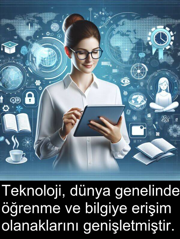genişletmiştir: Teknoloji, dünya genelinde öğrenme ve bilgiye erişim olanaklarını genişletmiştir.