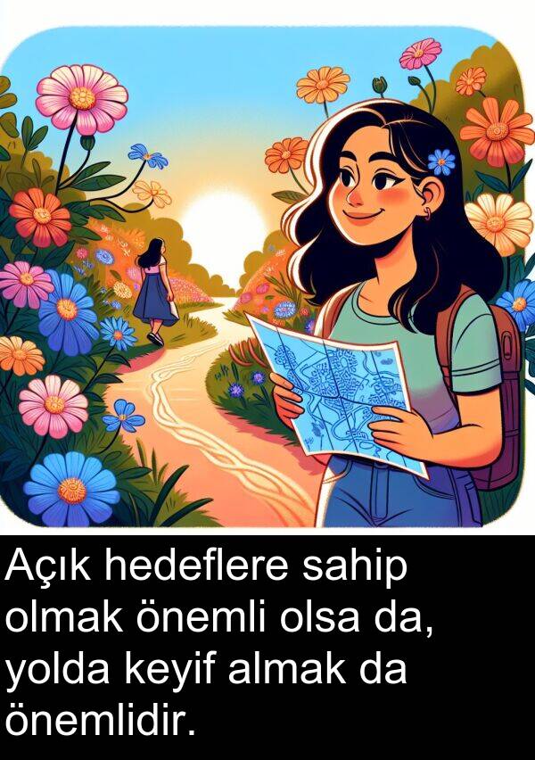 sahip: Açık hedeflere sahip olmak önemli olsa da, yolda keyif almak da önemlidir.