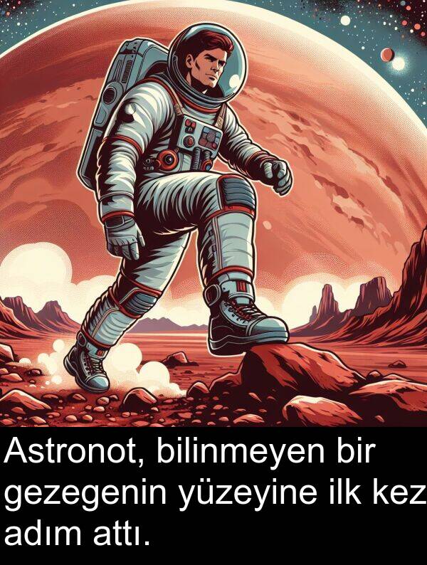 adım: Astronot, bilinmeyen bir gezegenin yüzeyine ilk kez adım attı.