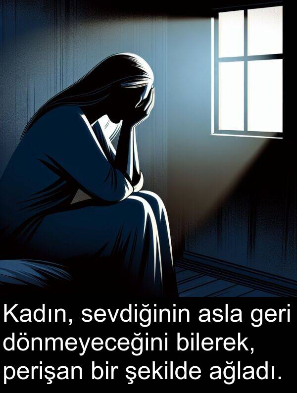 ağladı: Kadın, sevdiğinin asla geri dönmeyeceğini bilerek, perişan bir şekilde ağladı.