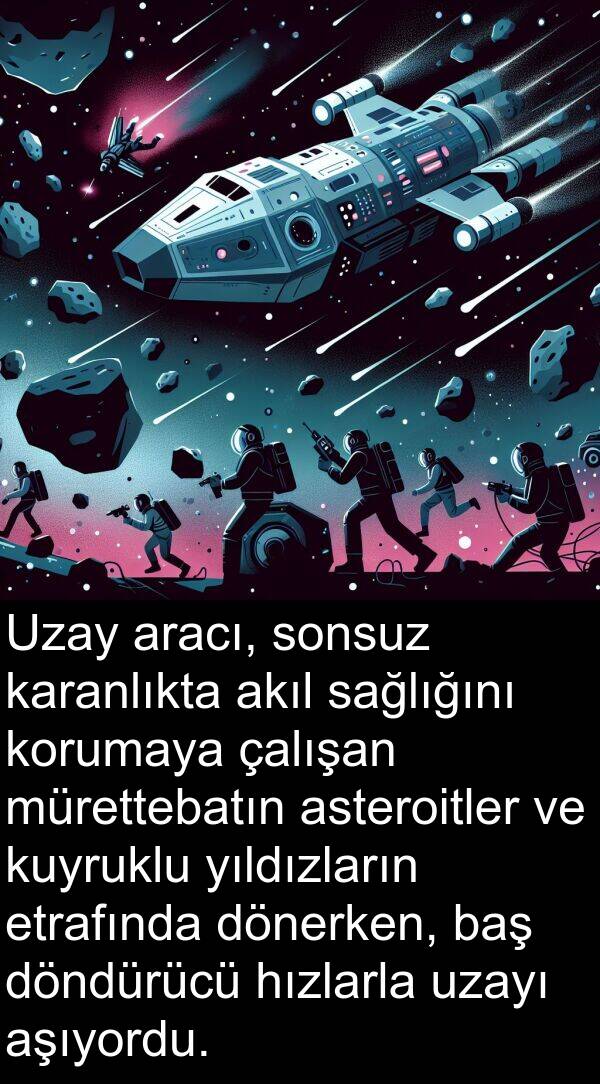 akıl: Uzay aracı, sonsuz karanlıkta akıl sağlığını korumaya çalışan mürettebatın asteroitler ve kuyruklu yıldızların etrafında dönerken, baş döndürücü hızlarla uzayı aşıyordu.