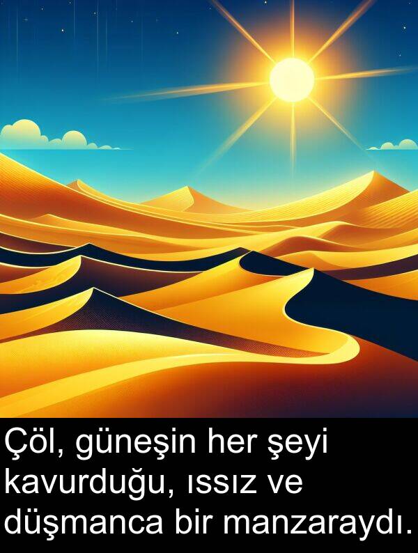 güneşin: Çöl, güneşin her şeyi kavurduğu, ıssız ve düşmanca bir manzaraydı.