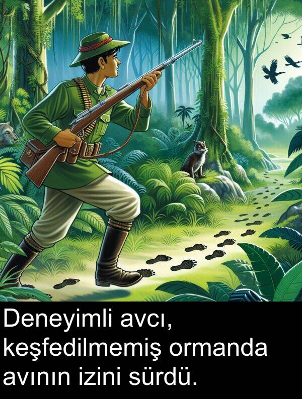 avının: Deneyimli avcı, keşfedilmemiş ormanda avının izini sürdü.