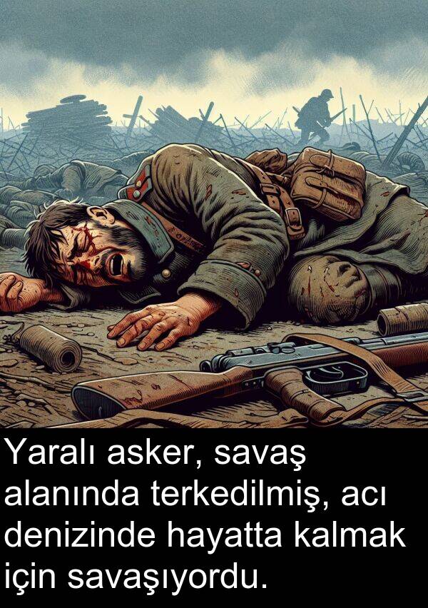 acı: Yaralı asker, savaş alanında terkedilmiş, acı denizinde hayatta kalmak için savaşıyordu.