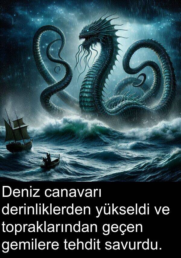 geçen: Deniz canavarı derinliklerden yükseldi ve topraklarından geçen gemilere tehdit savurdu.