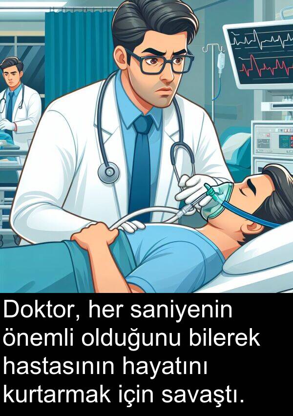 saniyenin: Doktor, her saniyenin önemli olduğunu bilerek hastasının hayatını kurtarmak için savaştı.