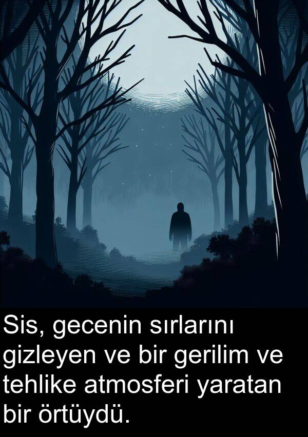 gecenin: Sis, gecenin sırlarını gizleyen ve bir gerilim ve tehlike atmosferi yaratan bir örtüydü.