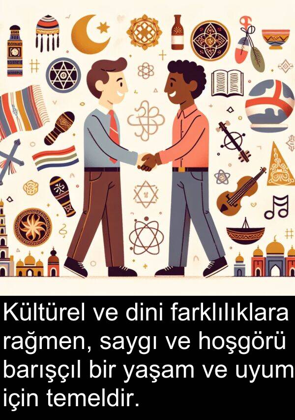 farklılıklara: Kültürel ve dini farklılıklara rağmen, saygı ve hoşgörü barışçıl bir yaşam ve uyum için temeldir.