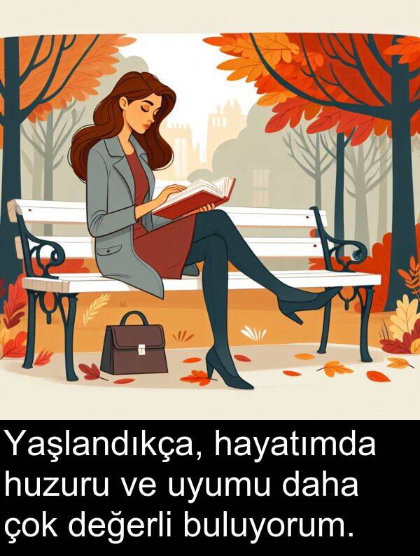 uyumu: Yaşlandıkça, hayatımda huzuru ve uyumu daha çok değerli buluyorum.