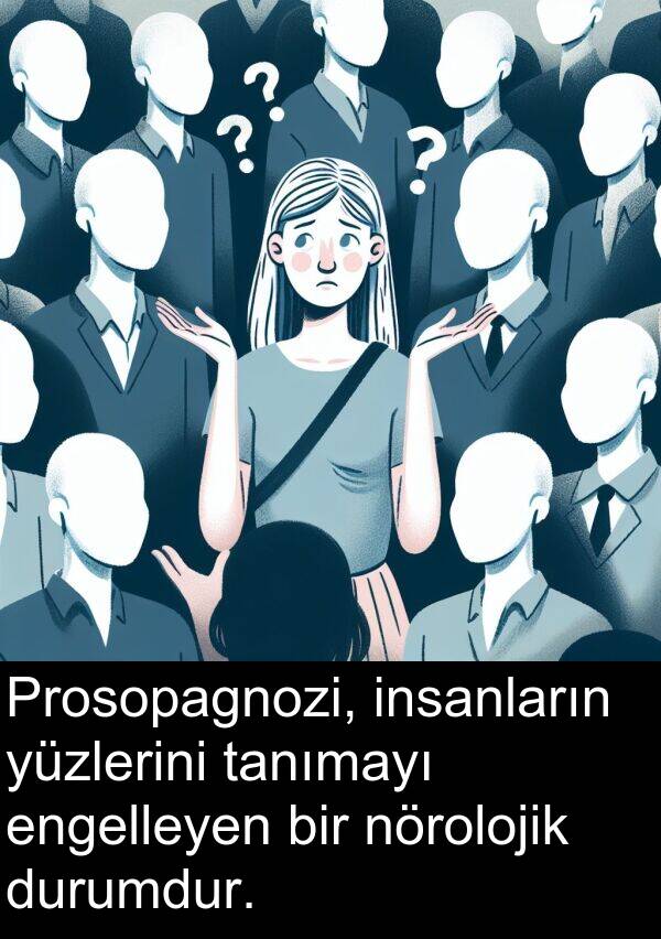 nörolojik: Prosopagnozi, insanların yüzlerini tanımayı engelleyen bir nörolojik durumdur.