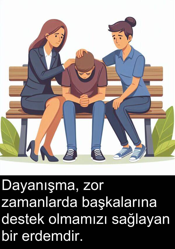 zor: Dayanışma, zor zamanlarda başkalarına destek olmamızı sağlayan bir erdemdir.