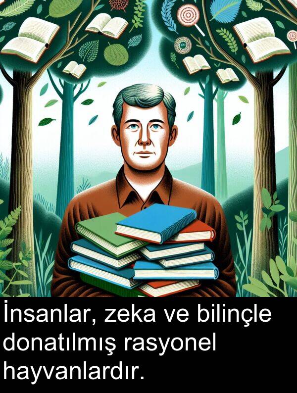 zeka: İnsanlar, zeka ve bilinçle donatılmış rasyonel hayvanlardır.